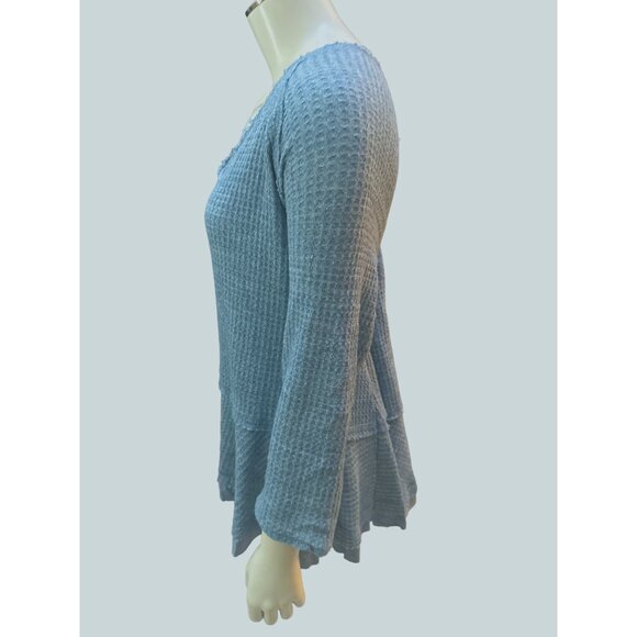 Chrysanthemum Waffle Knit Blue Off Shoulder Long Sleeve Tunic Sweater L - Picture 3 of 7